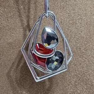 Paparazzi All Systems GLOW Red Necklace Earrings Silver Rhinestone Geometric
